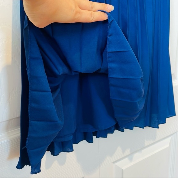 ASOS Embroidered Pleated Dress in Navy Blue - Picture 4 of 7